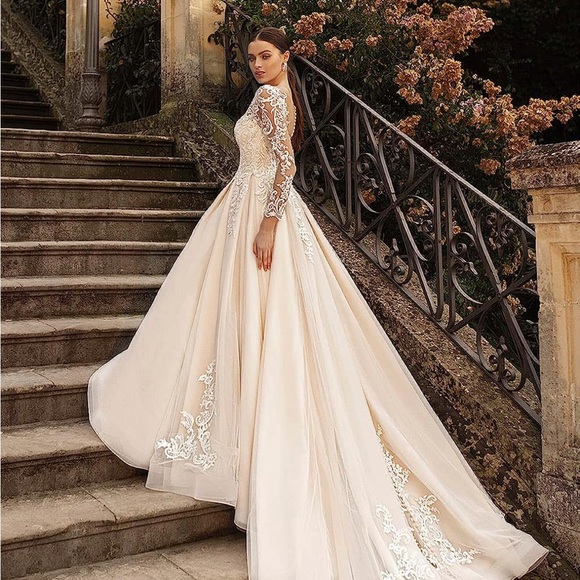 Champagne lace wedding dress - Picture 5 of 12